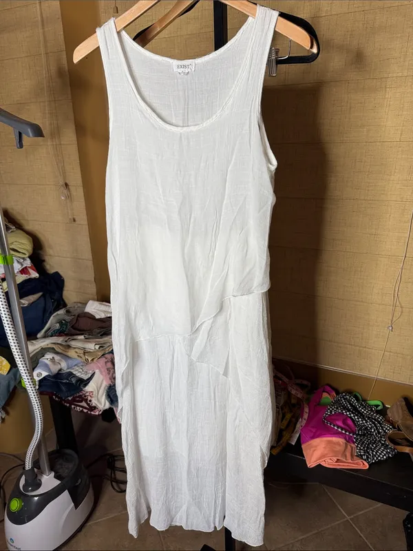 Exist White Layered Gauze Handkerchief High Low Midi Dress Size Large - Image 3