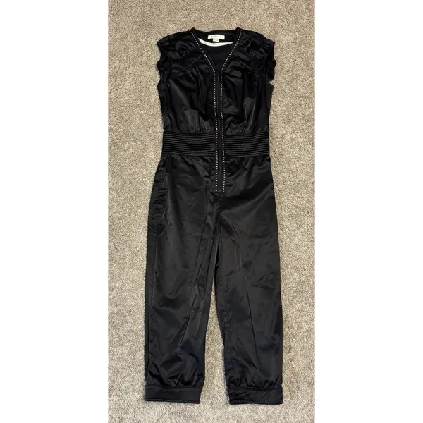 M by MADONNA Black Rhinestone Zip Front Cropped Catsuit Jumpsuit Size 8 - Image 2