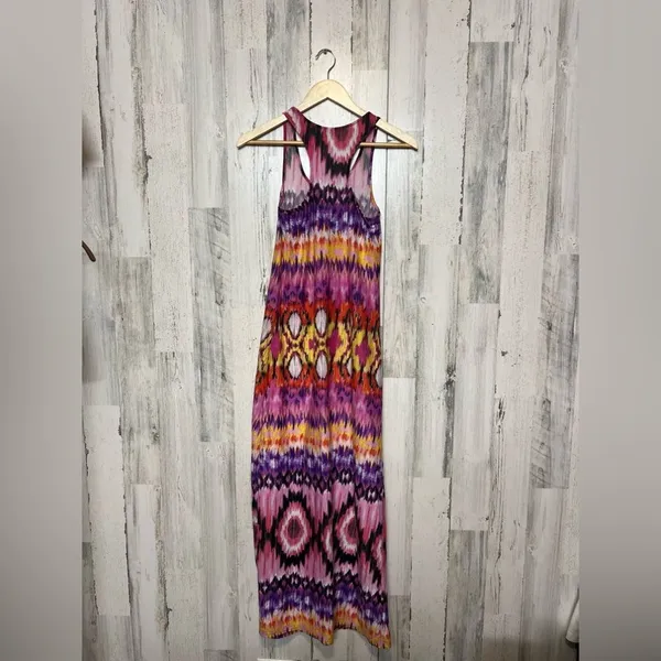 Just Love Aztec Ikat Maxi Dress Womens Medium Pink Purple Tie Dye Racerback Long - Image 7