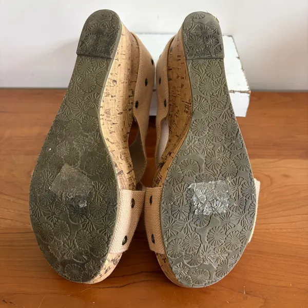 Esprit Womens Beige Canvas‎ Criss Cross Studded Cork Wedge Sandals Size 8 - Image 7