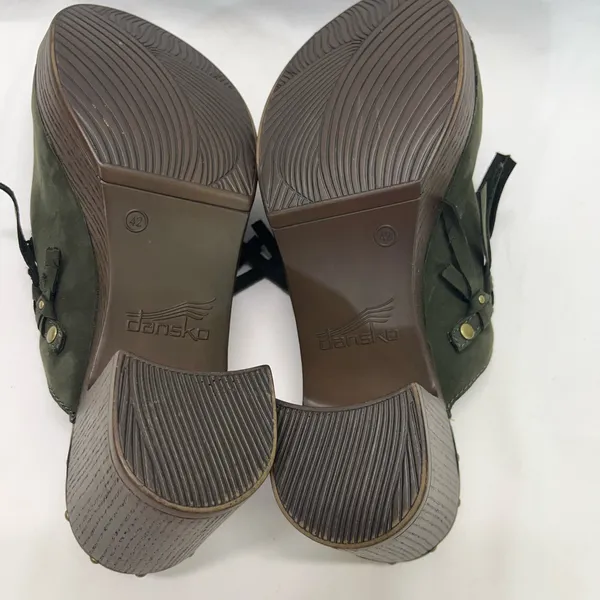 Dansko Fringe‎ Mules Sz 9 EU 42 Olive Green 3” heel New - Image 6