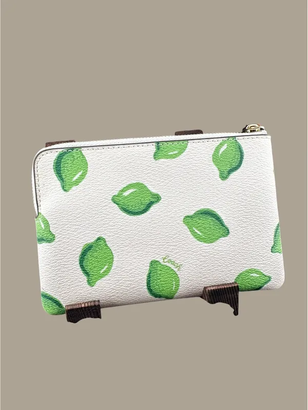 Coach Wristlet with Green Lime Print on White Leather - Image 2