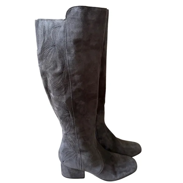 Marc Fisher LTD Grey Suede Embroidered Over The Knee Boots Block Heel Size 7M - Image 3