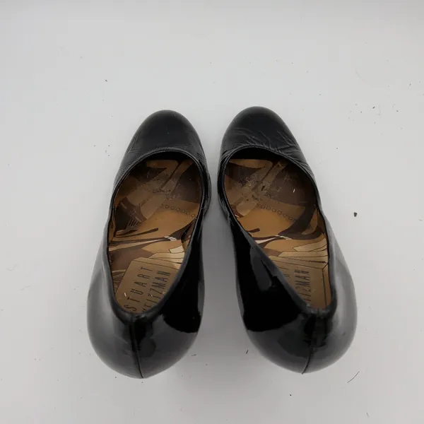 Stuart Weitzman Black Patent Leather Round Toe Block Heel Pump Womens 8.5M EU 39 - Image 6