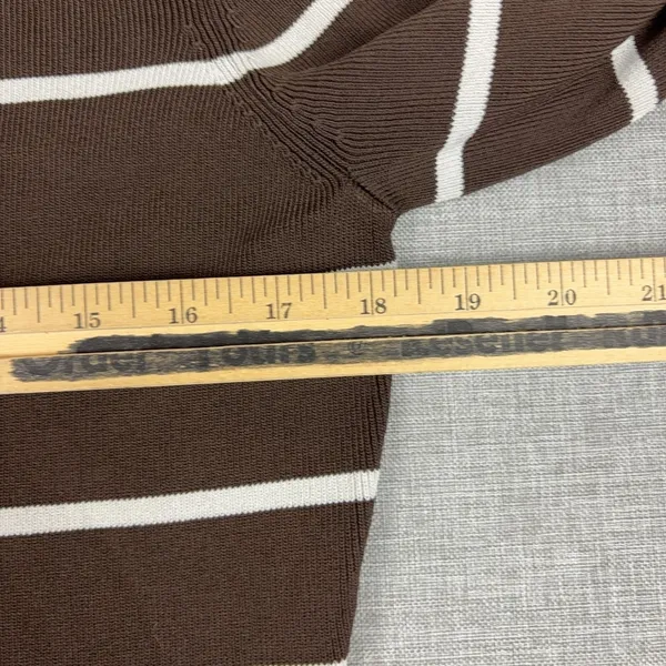 Anthropologie Peck & Peck Sweater Womens L Brown Striped Crew Neck 3/4 Sleeve - Image 5