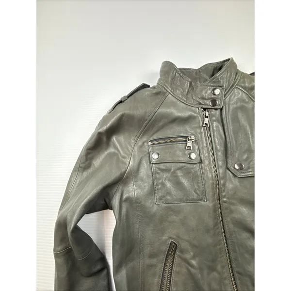 Banana Republic 100% Leather Women S Green Soft Jacket Moto Discolored - Image 3