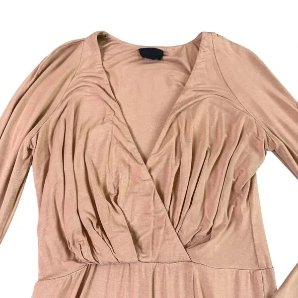 NBD Katia Mini Dress Long Sleeve Camel Jersey Stretch Low Cut Size Small Women's - Image 4