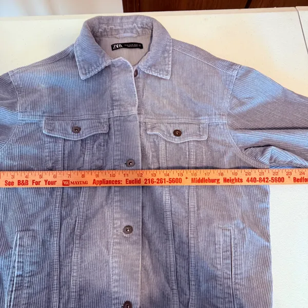 Zara Corduroy Trucker Jacket‎ Women XS Blue Button Front Raw Hem Pockets shacket - Image 7