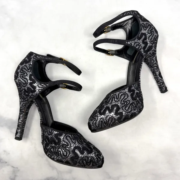 Dolce & Gabbana Vintage Y2K Embroidered Glitter Mary Jane Ankle Strap Heels 37.5 - Image 6