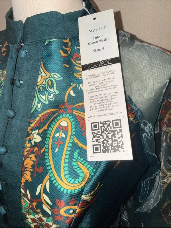 NWT DALIA MACPHEE Long Sleeve Mock Neck Printed Maxi Dress Small Belted Green - Image 9