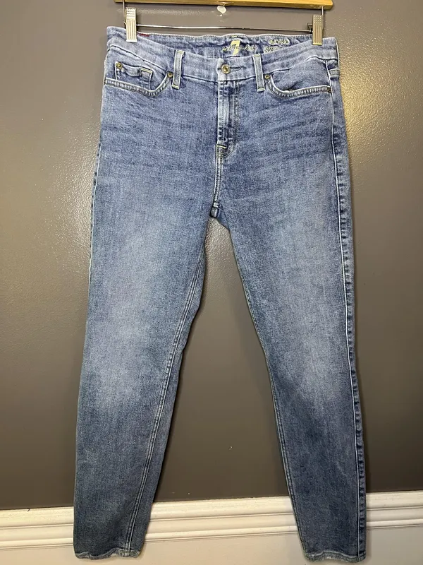 7 For All Mankind Jeans Womens 30 Medium Wash Blue Ankle Skinny Stretch Denim - Image 2