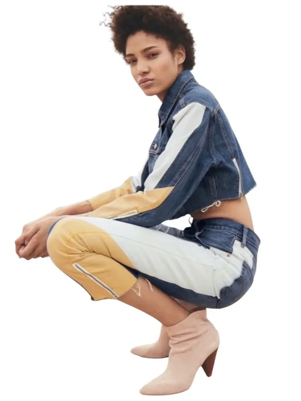 LEVIS Colorblock High-Rise MOTO SHOW TEETH ZIPPER CUFF Jeans 27 - Image 3