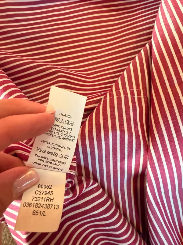 CHAPS Men’s Large Red White Stripe Button Down Shirt Oversized Preppy - Image 5