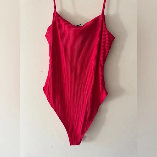 Zara Hot Pink Ribbed Bodysuit‎ Spaghetti Straps - Image 4