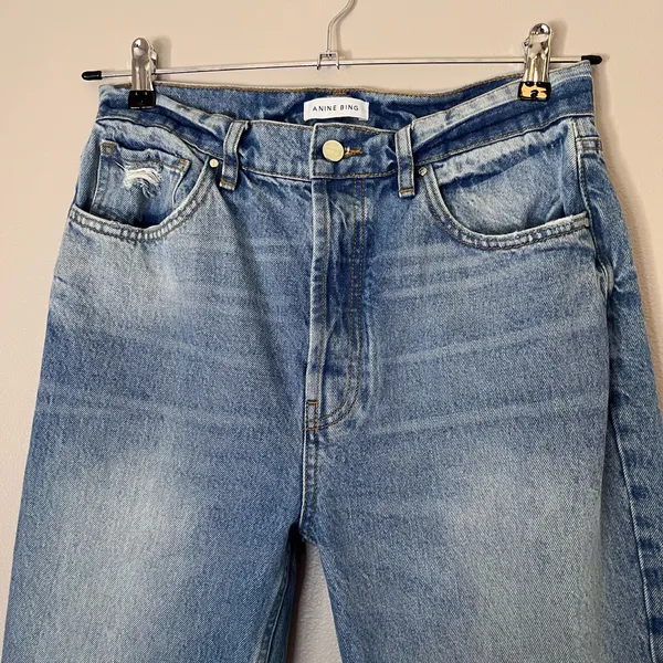 Anine Bing Sonya High Rise Button Fly Ankle Slim Leg Jeans Light Blue Wash 30 - Image 4