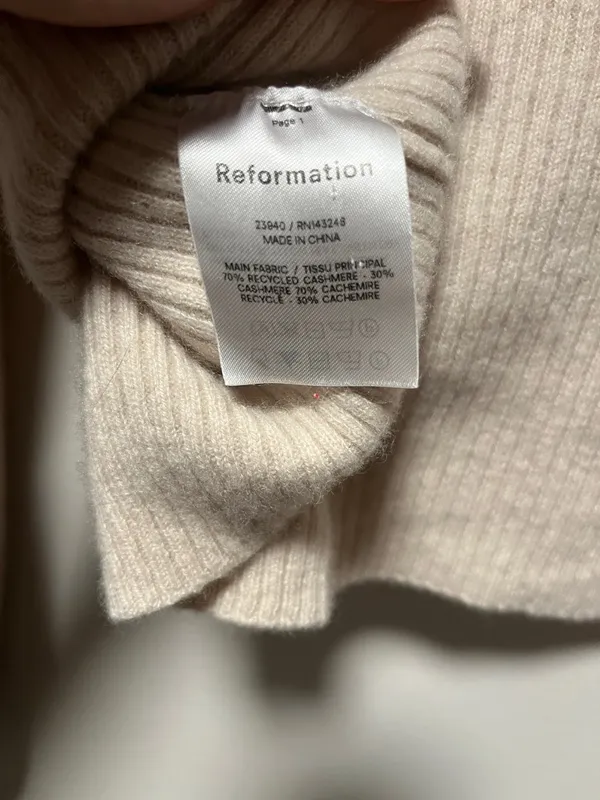 REFORMATION Luisa Cashmere Tan Ribbed Turtleneck Cropped Sweater, Size S - Image 10