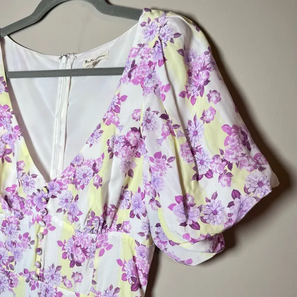 For Love & Lemons Atlanta Puff Sleeve Button Mini Dress Purple Floral S - Image 5