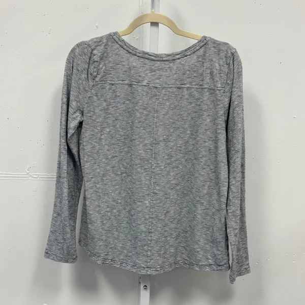 Ann Taylor LOFT Womens Small Grey Striped Long Sleeve Cotton Scoop Neck Top - Image 2