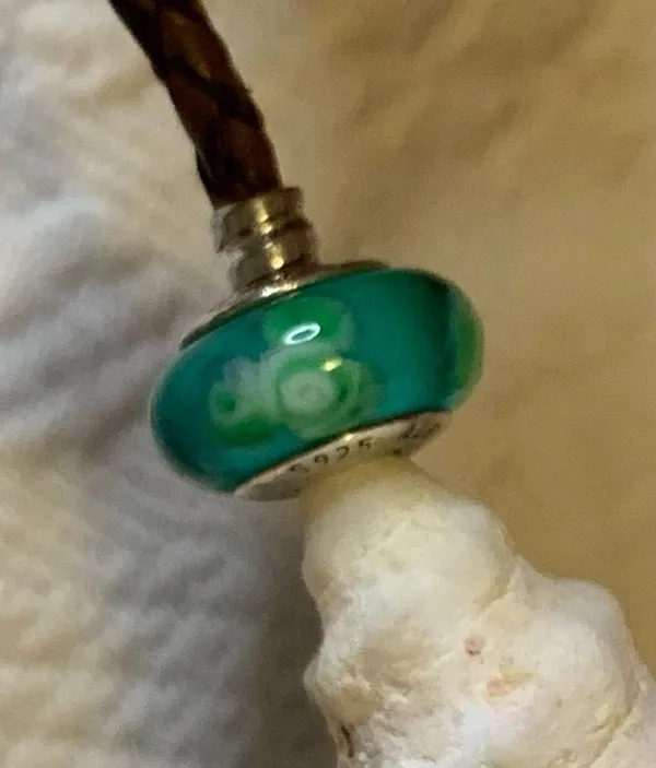 ʕ·ᴥ·ʔ Authentic Retired Pandora Captivating Green Floral Murano Glass Charm 925 - Image 5
