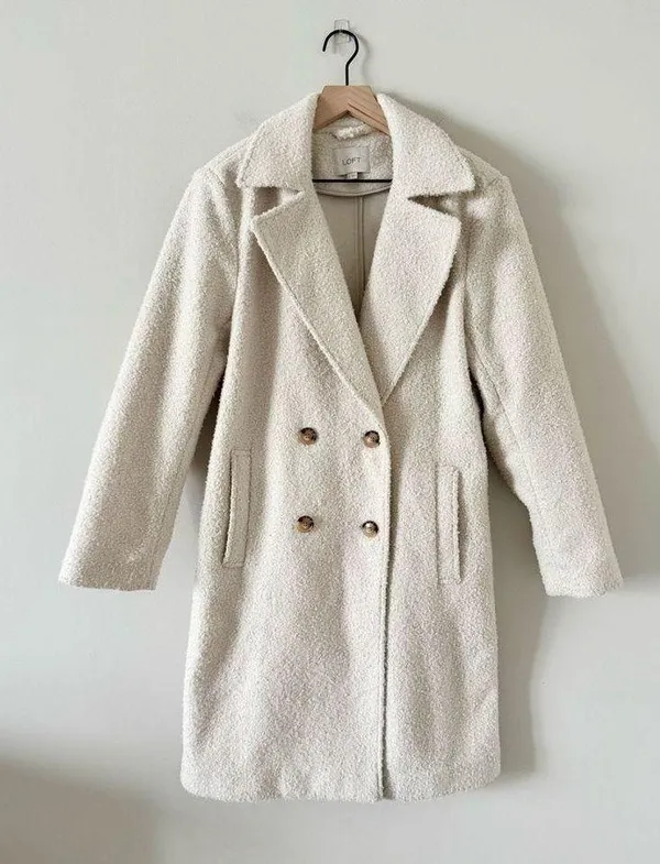 LOFT Double Breasted Midi Boucle Jacket in Cream - Size S - Image 4