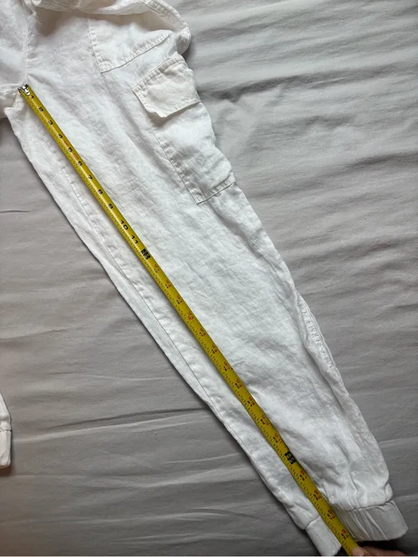 Magaschoni White 100% Linen Cargo Jogger Pants Size S Drawstring - Image 6