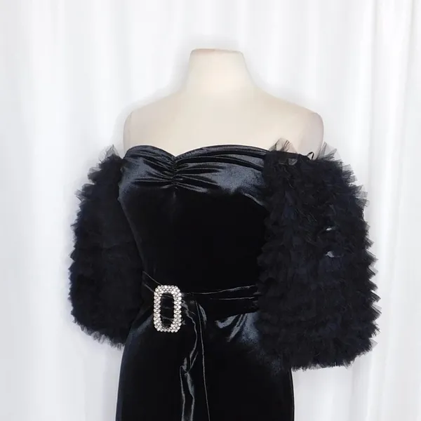 NWT!! ZARA Black Velvet Dress Ruffled Tulle Sleeves Rhinestone Party Cocktail - Image 7