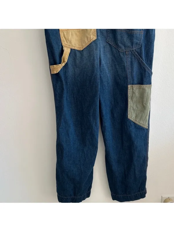 $128 We the Free Free people Carpenter Patched Dungarees jean overalls S - Image 11