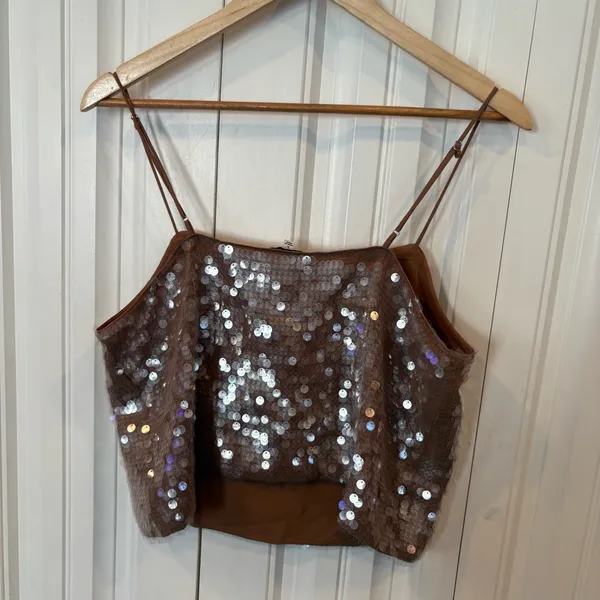Madewell‎ Abigail Gold Sequin Crop Tank Top Size Large - Image 2
