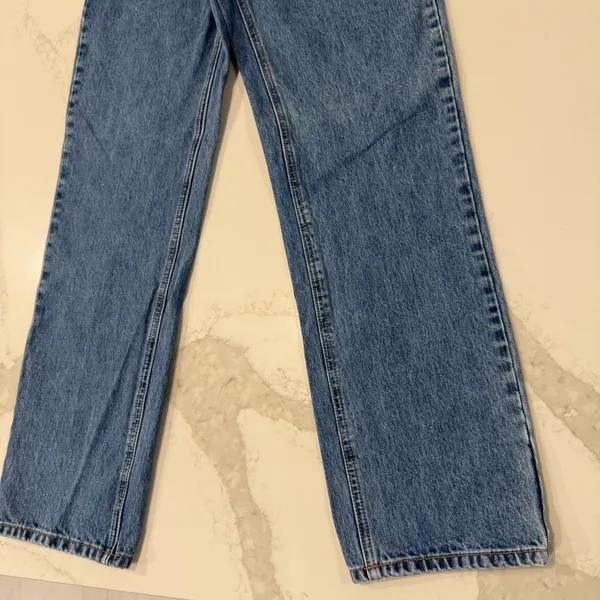 Princess Polly Holly Asymmetrical Straight Leg Denim Jean Womens 2 Mid Wash Blue - Image 5