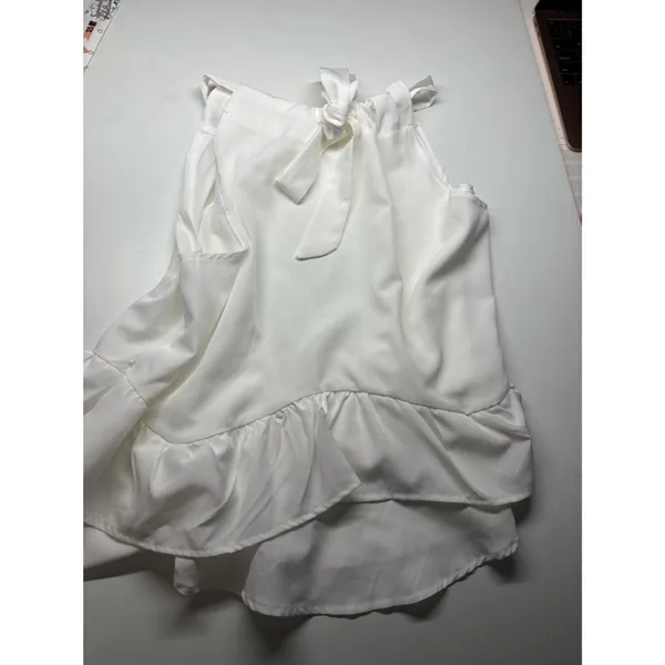 Source Unknown White Ruffle Halter Top Tie Neck Open Side High Low Coquette Y2K Blouse - Image 2