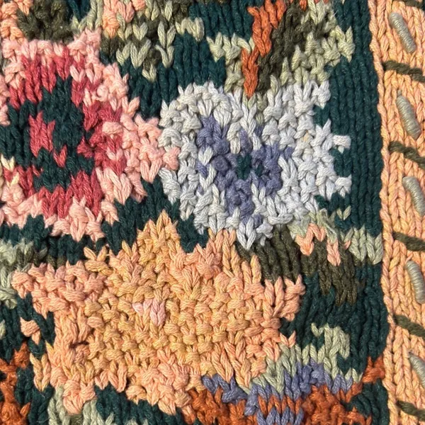 Vintage 90s Crystal Kobe Floral Sweater Small Ramie Cotton Knit Grandmacore Fall - Image 2