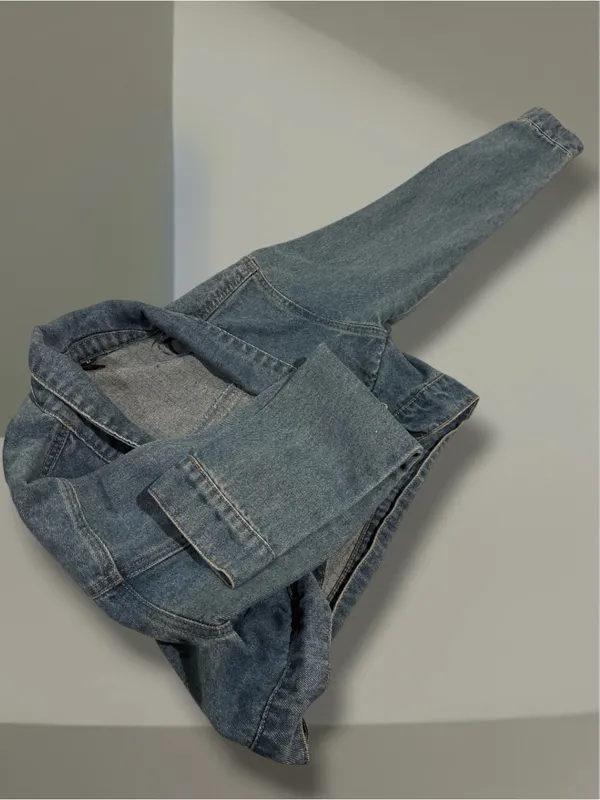 Windsor Cropped Denim Jacket Open Front Shrug Bolero Medium Wash Size M - Image 7
