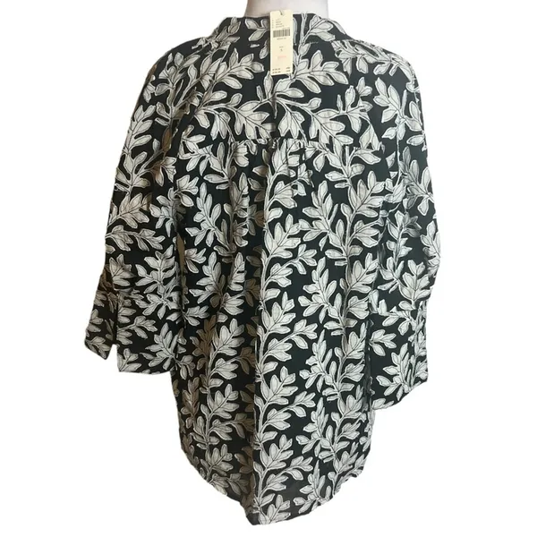 NWT By Anthropologie Popover Blouse Embroidered Applique Top Black‎ White Sz S - Image 9