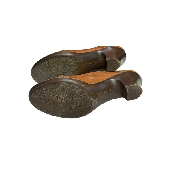Clarks Brown Leather Chiffon Lily Block Heel Clogs SZ‎ 8 - Image 4