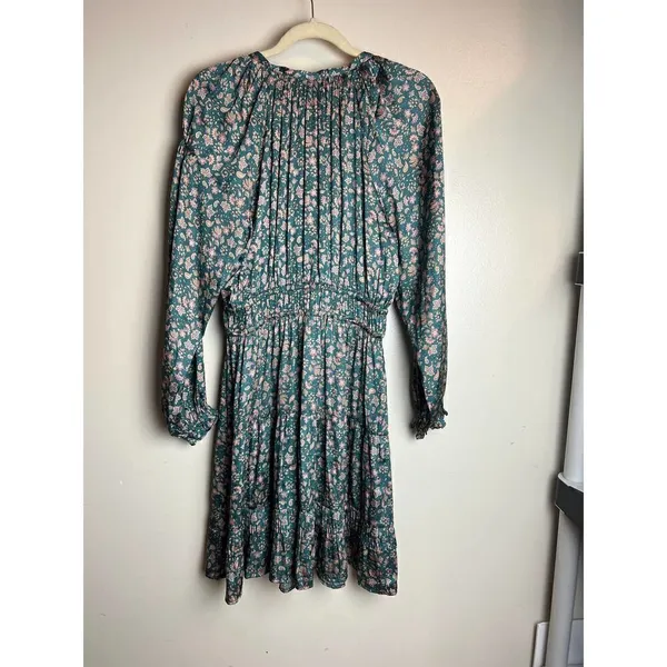 Anthropologie Current Air Tiered Green and Pink Floral Mini Dress Sz. S - Image 10