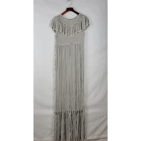 Hailey & Co Womens Maternity Dress L White Black Striped Ruffled Maxi Tiered - Image 6