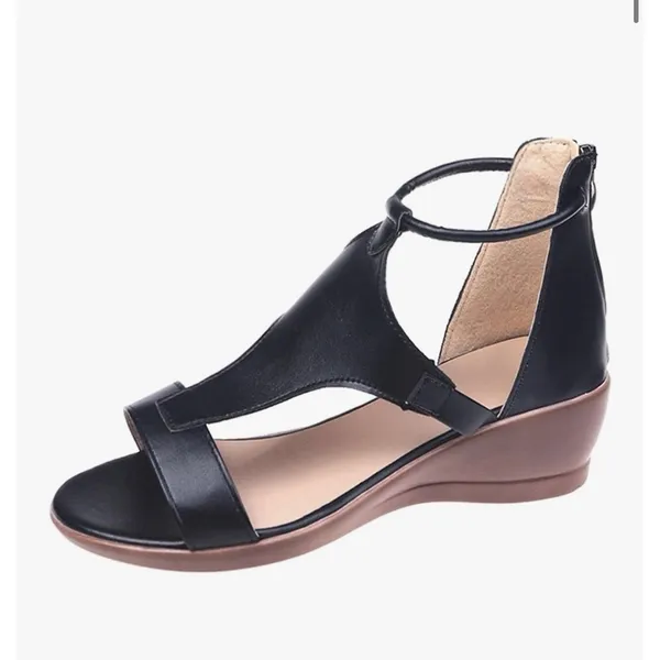 Womens Gladiator Wedge Sandal Ankle Strap Open Toe Shoe Boho Summer‎ US 9 Black - Image 2