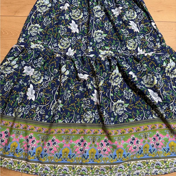 Bohemian Floral Border Print Maxi Skirt Size L NWT Smocked Waist Hippie - Image 7