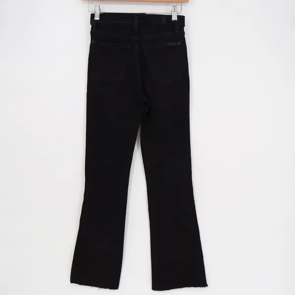 7 For All Mankind Black High Rise Flare Jeans Raw Hem Size 23 - Image 7