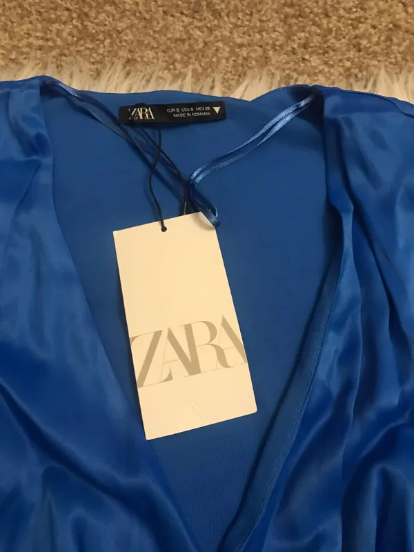 ZARA New with tags Blue Satin Effects Belted dress. - Image 7