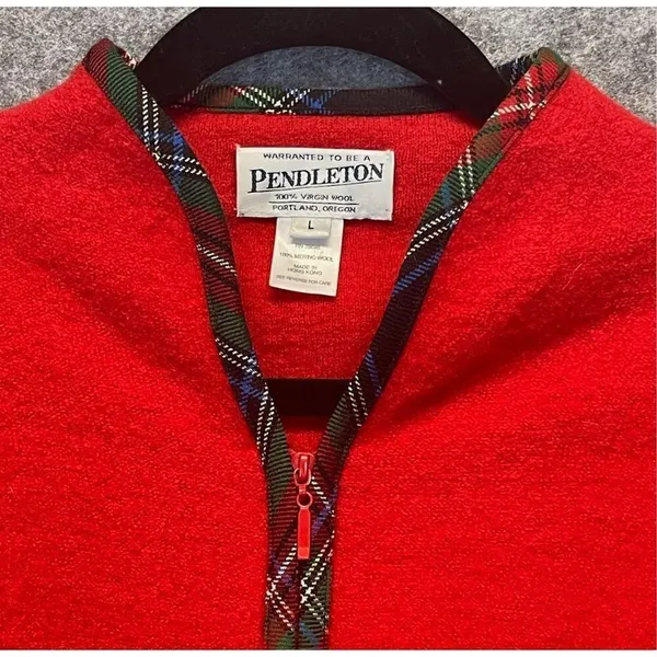Vintage PENDLETON Jacket Women's Large Bright Red Virgin Wool‎ Full Front Zip - Image 4