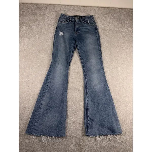 Hudson Flare Jeans 25 Blue Distressed Bell Bottom‎ Wide Leg Denim Boho Festival - Image 2