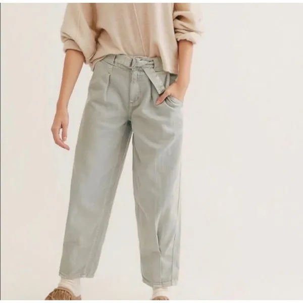 Free People We The Free Paloma Slouchy Belted Pants Size 25 Sage Green High Rise - Image 7