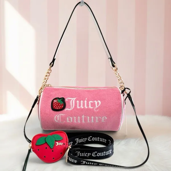 Juicy Couture Pink Strawberry Sweet n Juicy Barrel Bag w/ coin pouch Crossbody - Image 2
