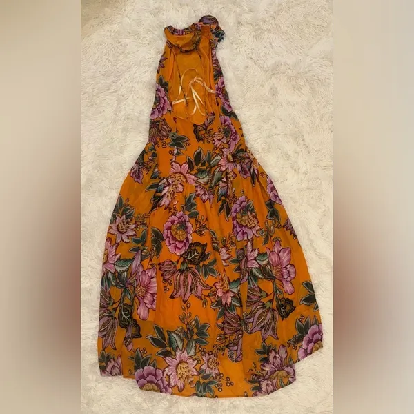 NEW FARM RIO Orange Wonderful Bouquet halter floral Maxi Dress sz XS - Image 5