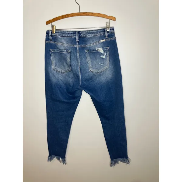 KanCan Kurvy Mid-Rise Ankle Skinny Jeans Womens 30 Blue Frayed Hem Distressed - Image 5
