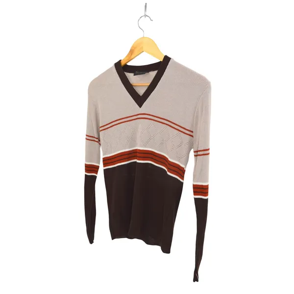 Hands On V Neck‎ Sweater Long Sleeve Stripe Pattern Size M Gray Size M - Image 5