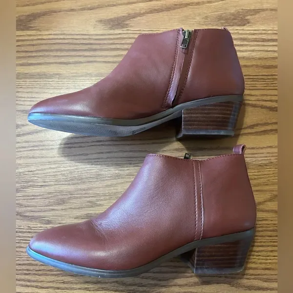 J. Crew Sawyer Brown Red Leather Ankle Heeled Booties Women’s Size 8 - Image 5
