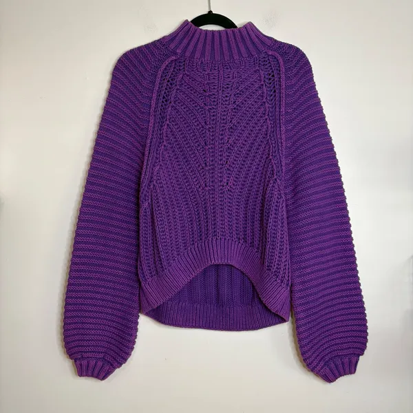 Free‎ People My Only Sunshine Purple Chunky Knit Mock Neck Sweater Womens Small - Image 2