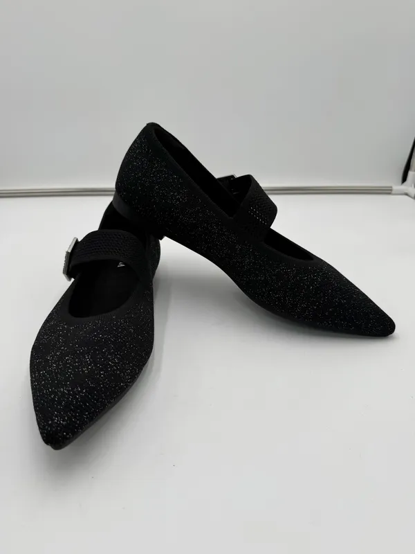 VIVAIA Black Shimmer Pointed Toe Mary Jane Flats Women’s Size 41.5 - Image 3
